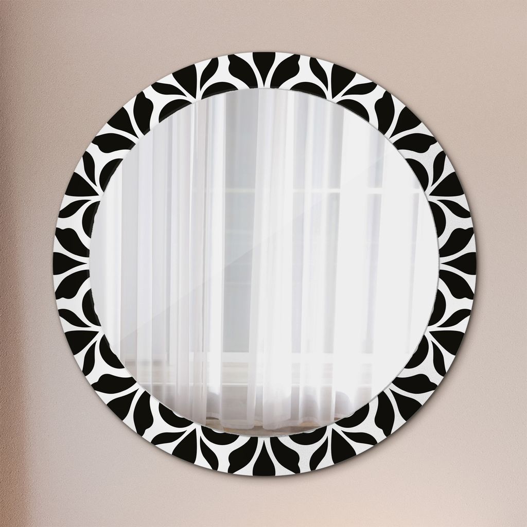 Ø80cm Modern Spiegel - Wandspiegel Wandmontage- Schlafzimmer - schwarz geometrisch Ornament