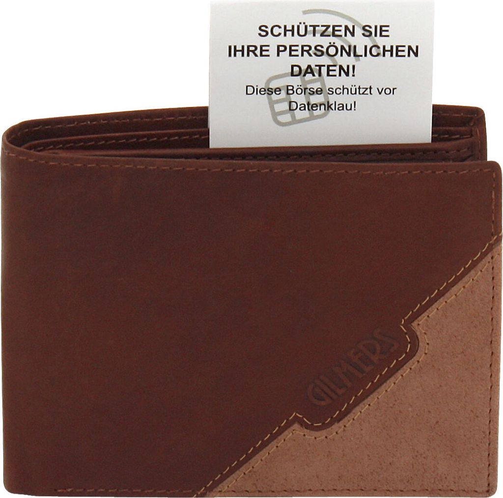 Friedrich Lederwaren Scheintasche Leder cognac mithellbraunem Kontrast RFID Scannerschutz, 16048-3
