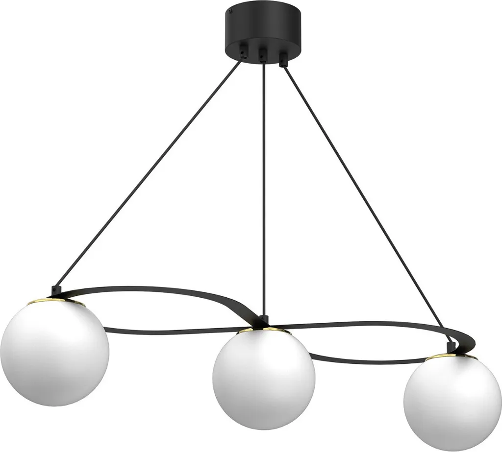 Lustre Suspension Moderne 3 Lampes en Verre Ballo Noir et Or 110 cm
