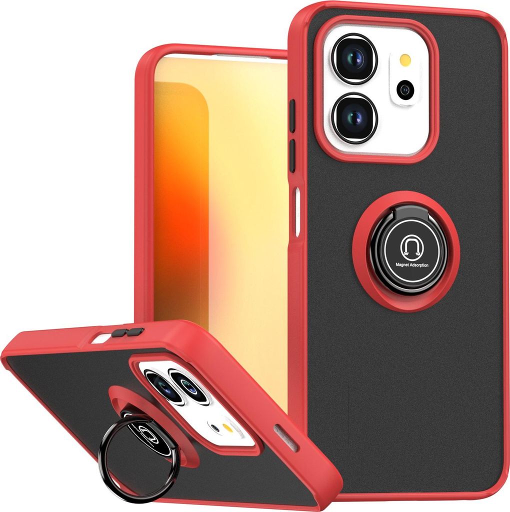 Hülle für Infinix Smart 9 HD/Smart 9/Hot 50i Matte Transluzent TPU Stoßfest Schutzhülle mit Ring Halter Ständer Rot