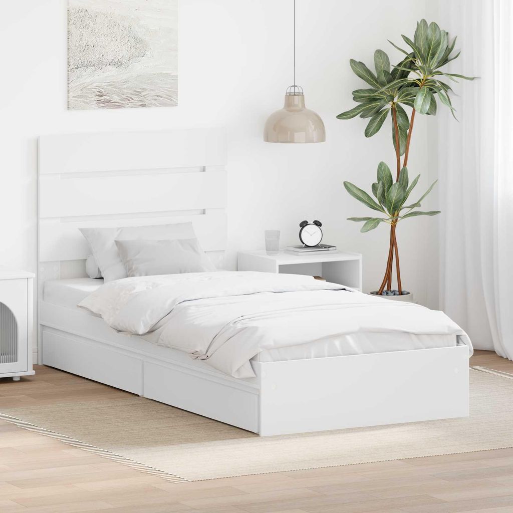 "Schlussverkauf" Einzelbett 1 PLACE - Aufbewahrungsbett moderne - mit Kopfteil - Weiß 70x190 cm Holzwerkstoff C2261
