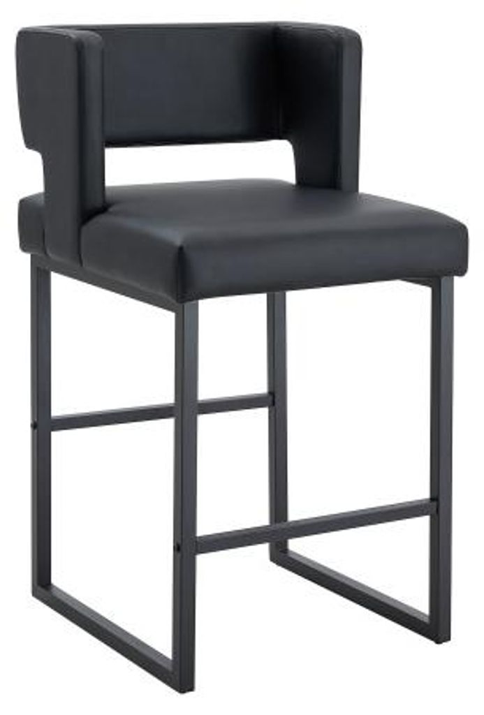 Barstuehle 48 x 53,3 x 91,4 cm 2er Set nordischer Stil modernes Design Schwarzne Metallbeine komfortabel Schwarz Metall Kunstleder