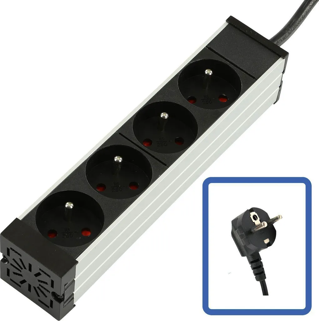 Multiprise aluminium 4 prises Lanview 10 avec câble de 2m pour bureau
