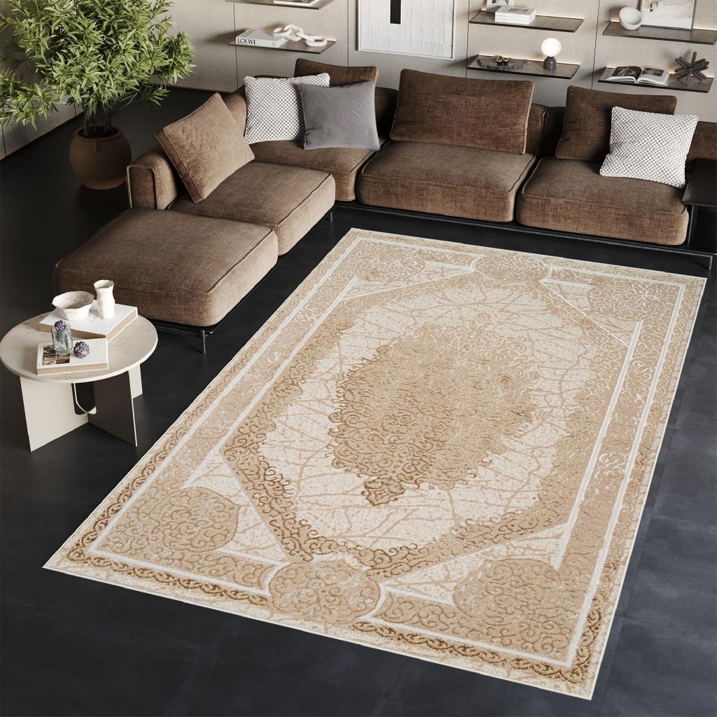 Tapiso Teppich ARES klassisch braun beige Wohnzimmer 140 x 200 cm