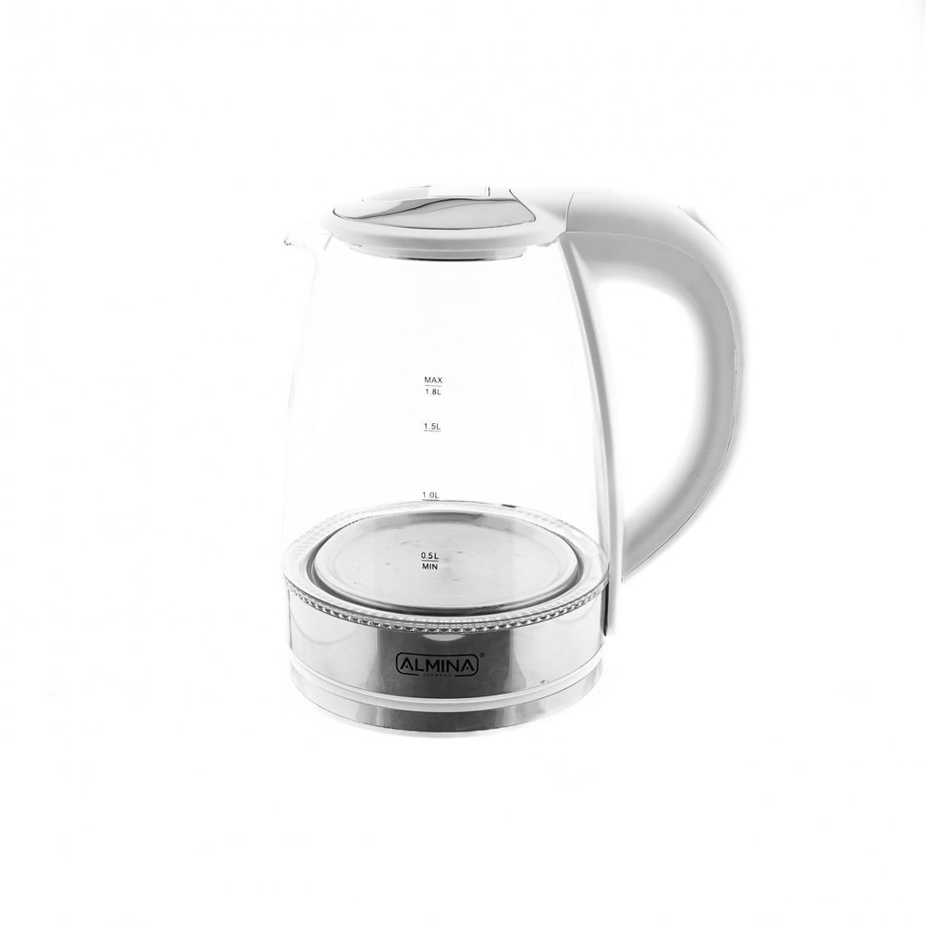 Wasserkocher 1,8 Liter Glaswasserkocher mit Wasserstandsanzeige mit LED-Beleuchtung Weiß