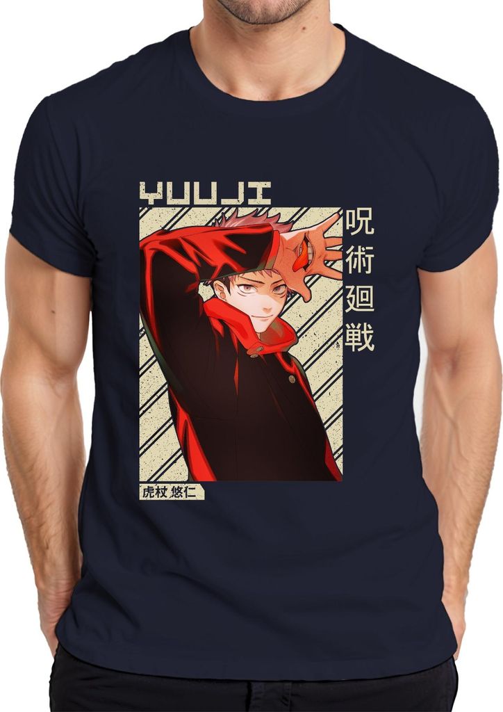 Yuji Itadori Jujutsu Kaisen Anime Fan Geschenk Rot Vintage Herren T-Shirt, Navy, XL