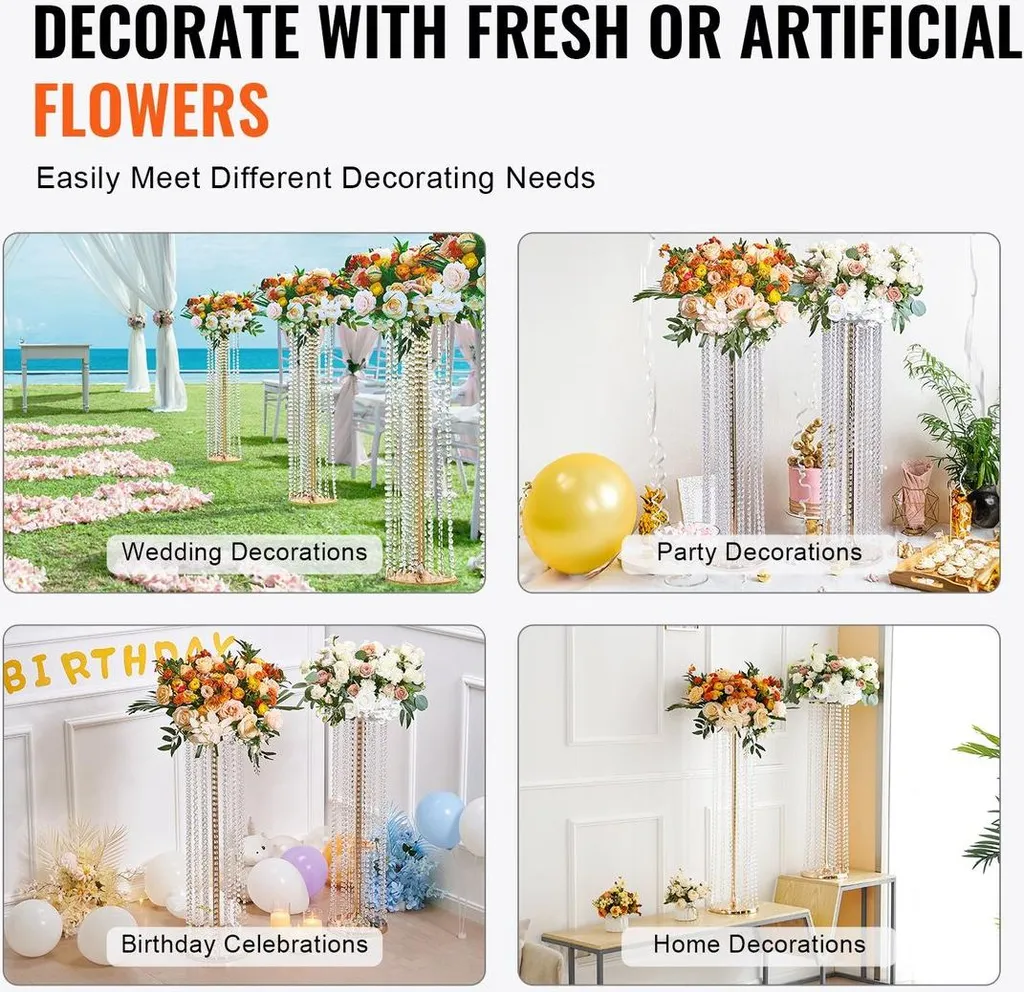 Décoration de mariage : Support fleurs cristal 90 cm pour centre de table - 6