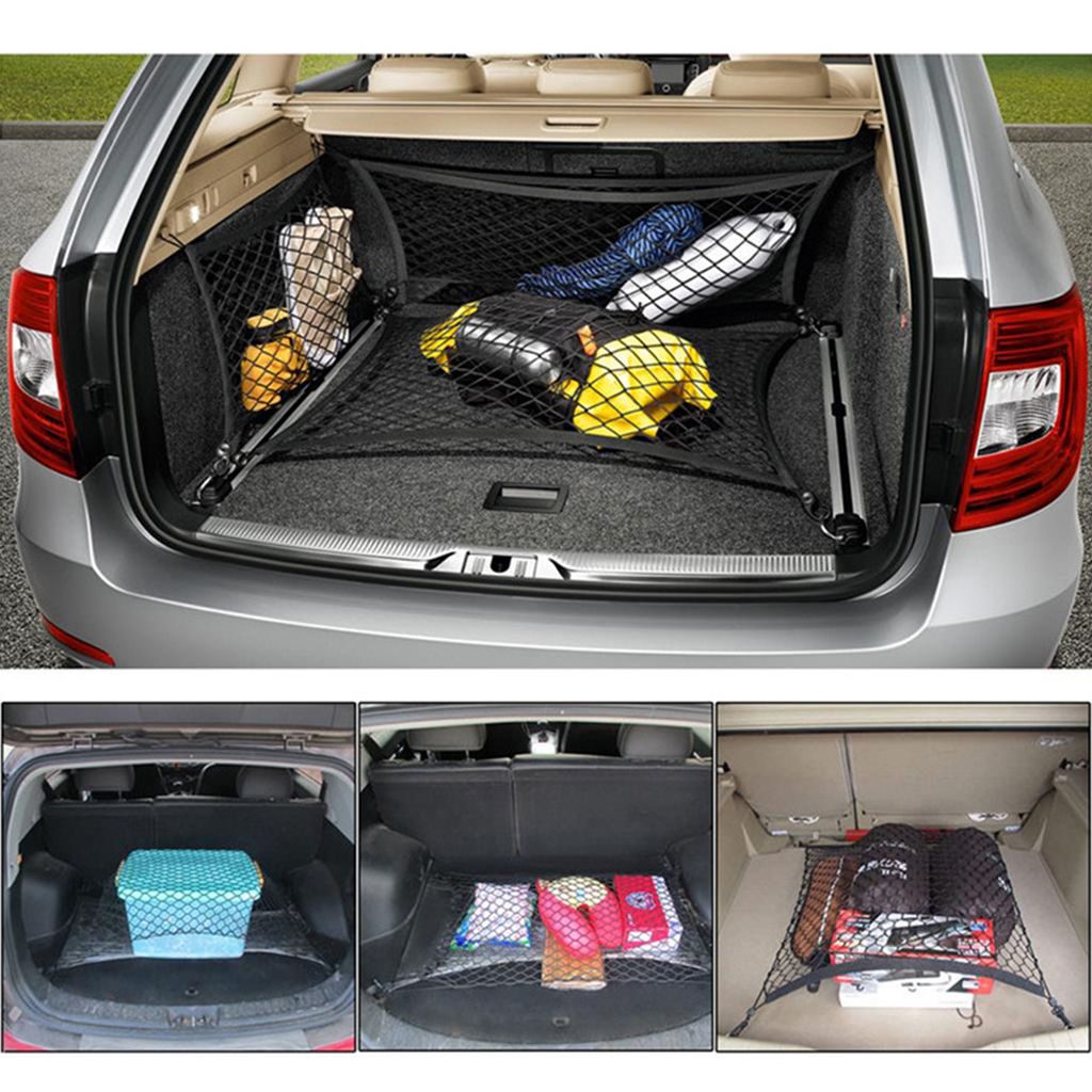 Relaxdays Gepäcknetz fürs Auto, 80x60 cm, elastisches Aufbewahrungsnetz,  Kofferraumnetz mit Haken, universal, schwarz