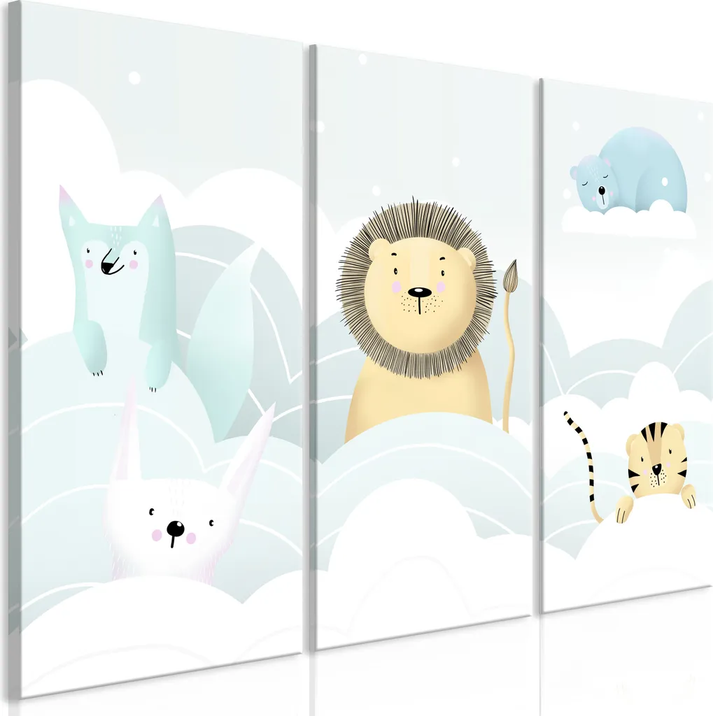 Quadro su tela - Zoo delle fiabe (3 parti) 60x40 cm per bambini e-A-10007-b-a