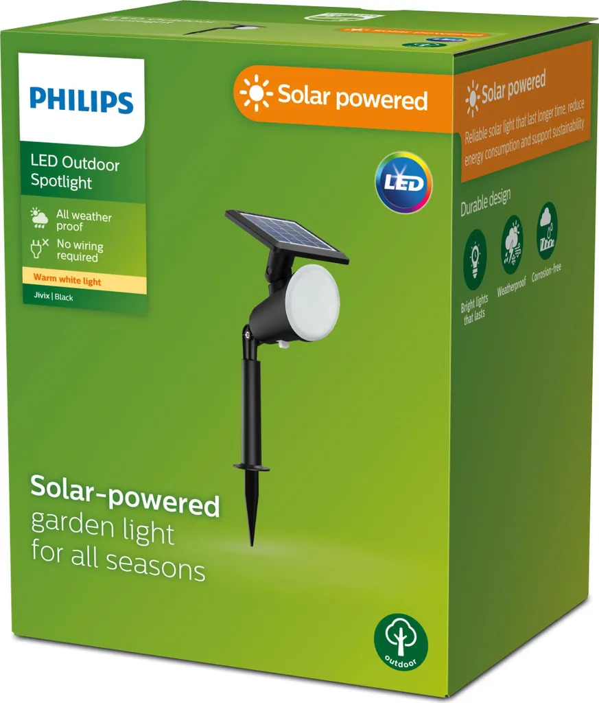 Philips JIVIX Faretto LED Solare 1.4W: Design Nero e Luce Calda 2700K - 2