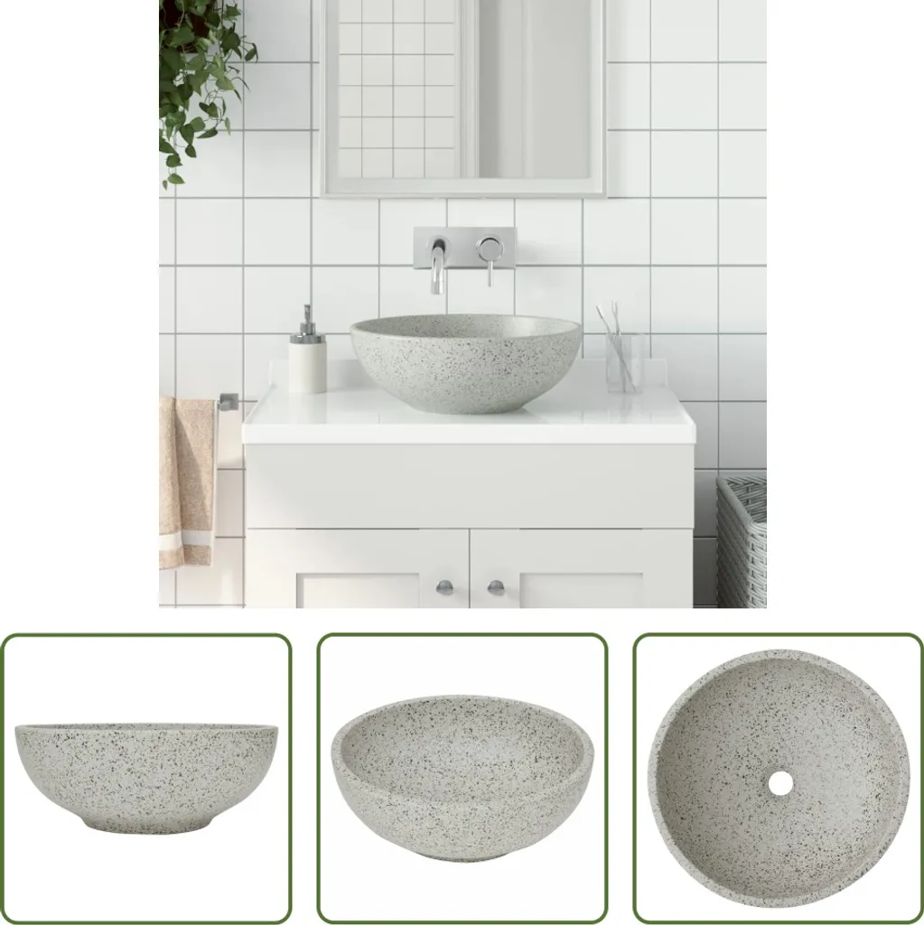 Lavabo Appoggio Grigio Rotondo Vetroceramica | Estetica Minimalista - 1