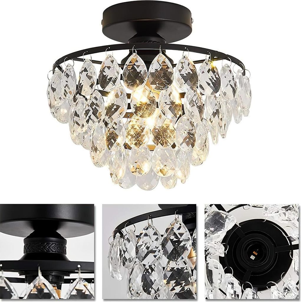 Kristall LED Deckenlampe, Gold, Ø25 cm, Modernes Wasserfall Produktbild 