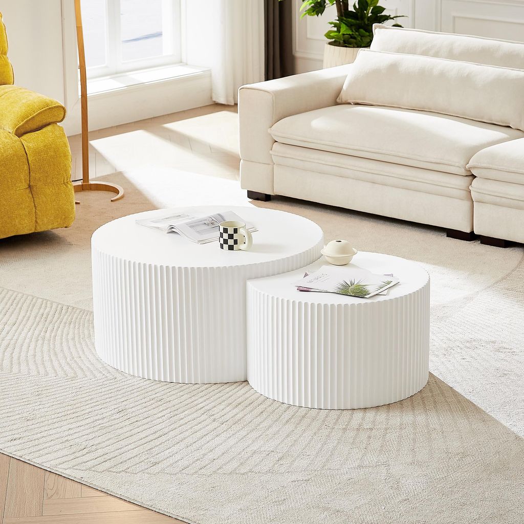 williamspace Weißes Wellen-Design Beistelltisch-Set, 2-tlg. - Kombinierbare Salon-Tische