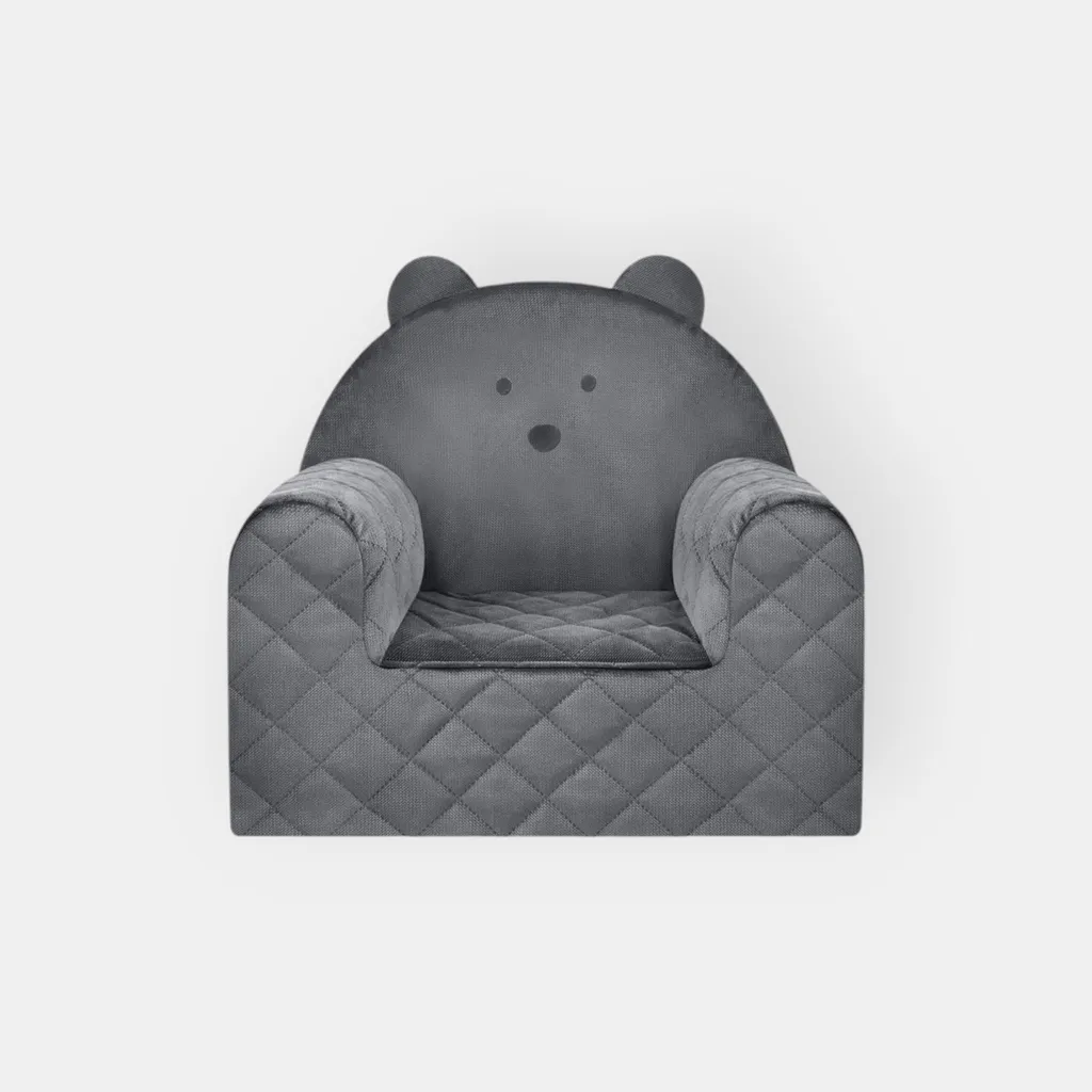 Poltrona Bambini Orsetto Velluto Grigio | Arredo Cameretta Design Moderno