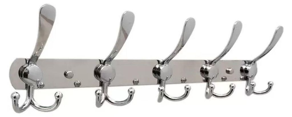 INF 5-Haken Wandgarderobe aus poliertem Edelstahl 45cm, Schraubmontage Silber