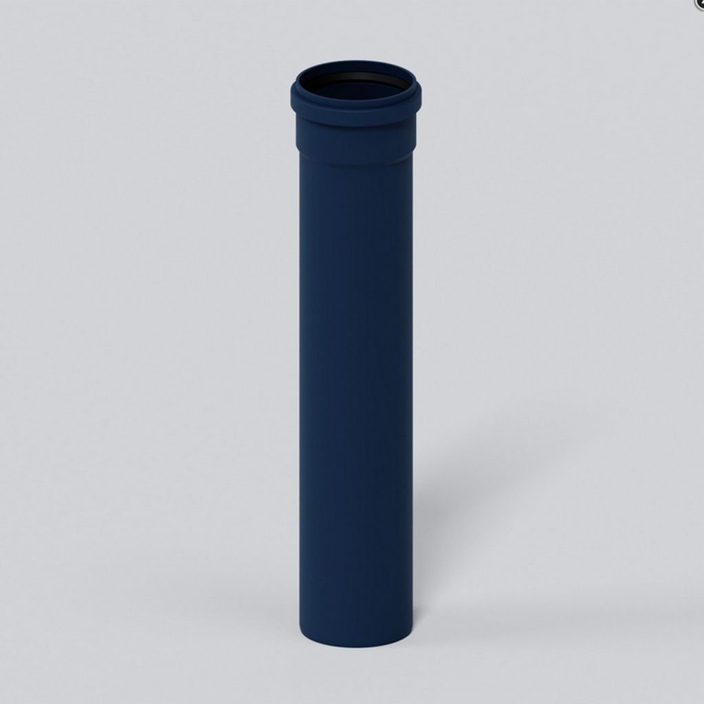 A single dark blue pipe standing upright against a plain light gray background.