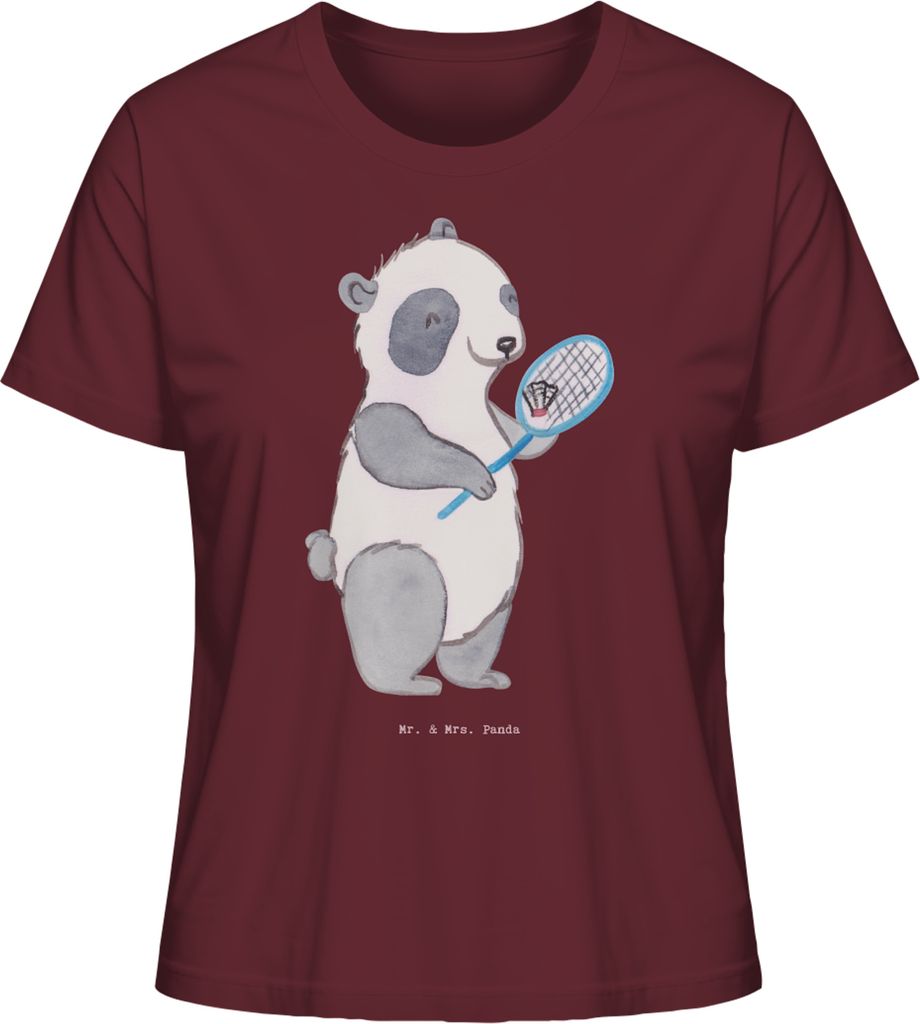 Mr. & Mrs. Panda Damen T-Shirt Panda Badminton Größe XL - Burgundy - Geschenk, Kurzarmshirt, Sommershirt, spielen, Oberteil, Kurzarm, Basic
