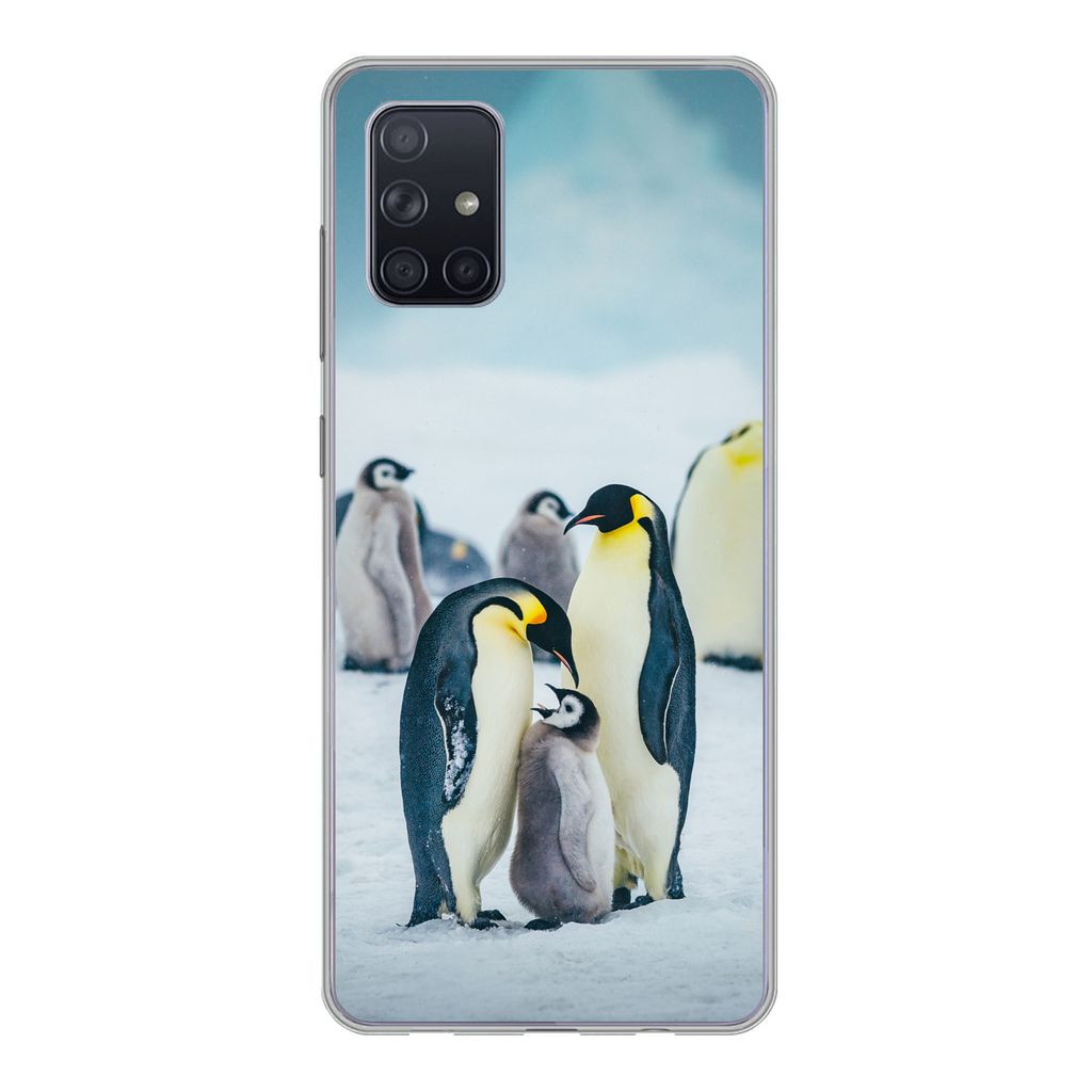 MuchoWow Handyhülle Schutzhülle Hülle für Samsung Galaxy A51 5G Kaiserpinguin-Küken wird gefüttert Silikon Softcase Handy Hülle - Abbildung