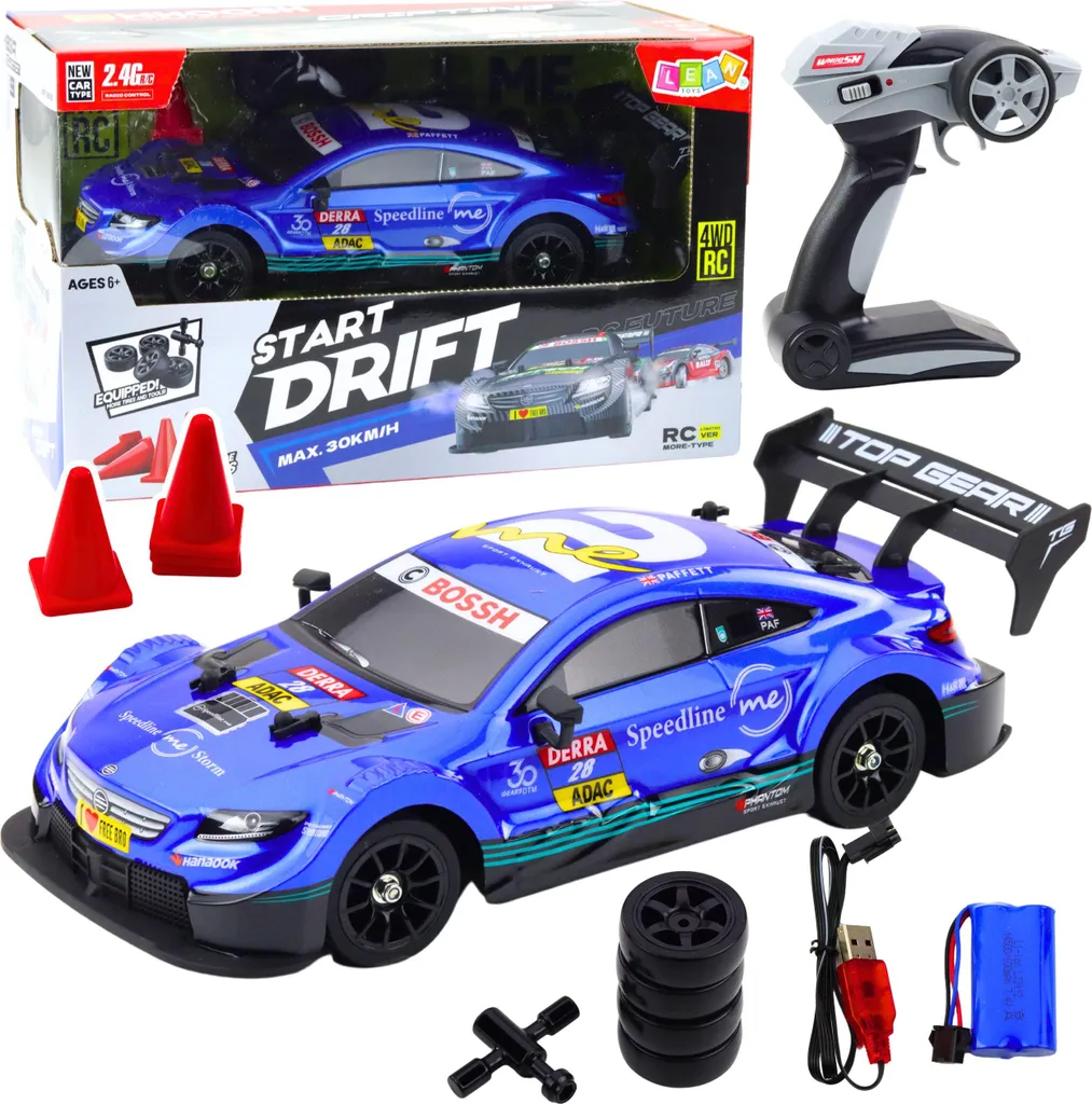 Voiture de drift RC 1:16 bleue 30 km/h - Pilotage précis sans latence