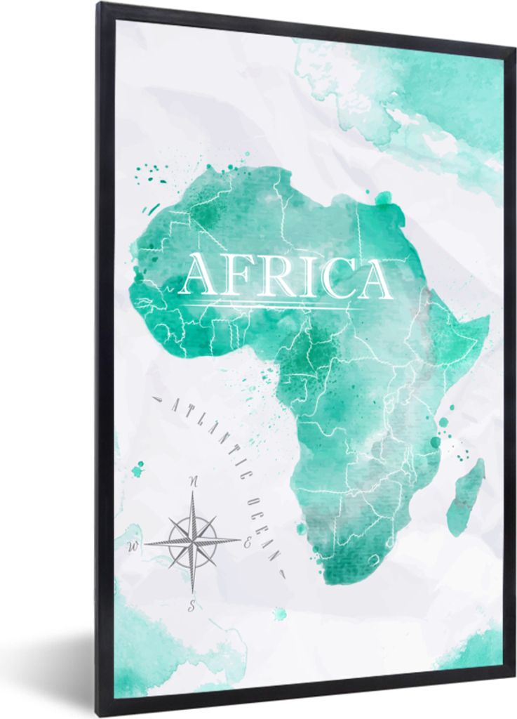 MuchoWow MuchoWow Gerahmtes Poster Weltkarte - Farben - Afrika 60x90 cm - Poster mit zchwarzem Bilderrahmen - Kunst