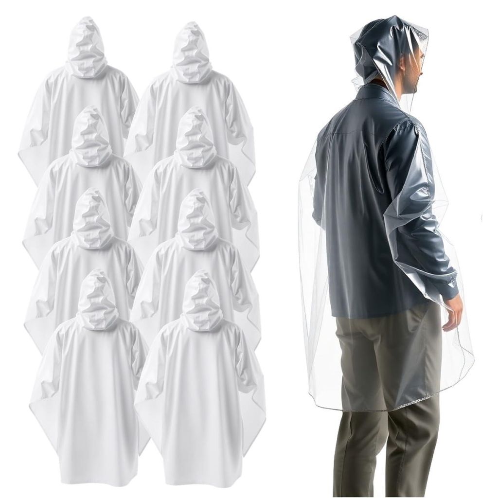 6x Einweg Regenjacke mit Kaputze transparent Einheitsgröße Produktbild 