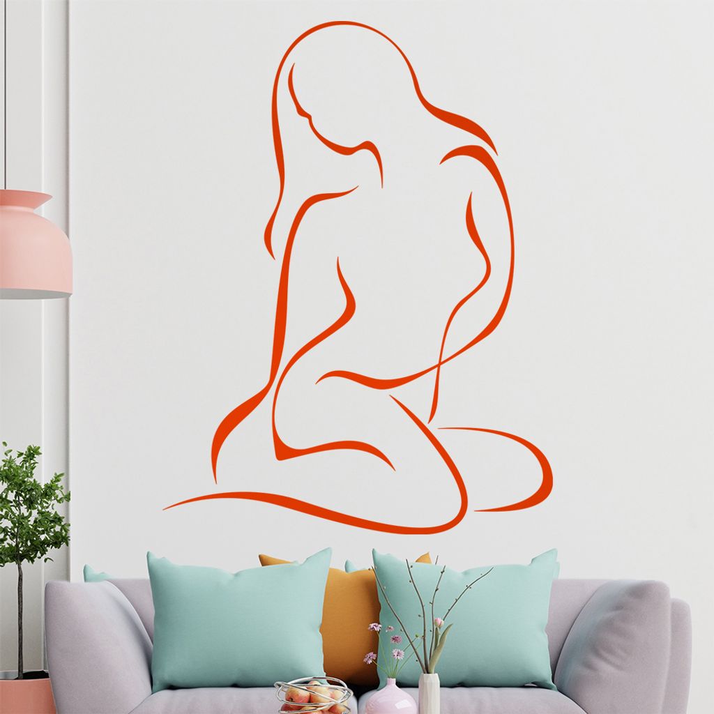 Frau sitzend, Linien Wandtattoo in 6 Größen - Wandaufkleber Wall Sticker - Dekoration, Küche, Wohnzimmer, Schlafzimmer, Badezimmer