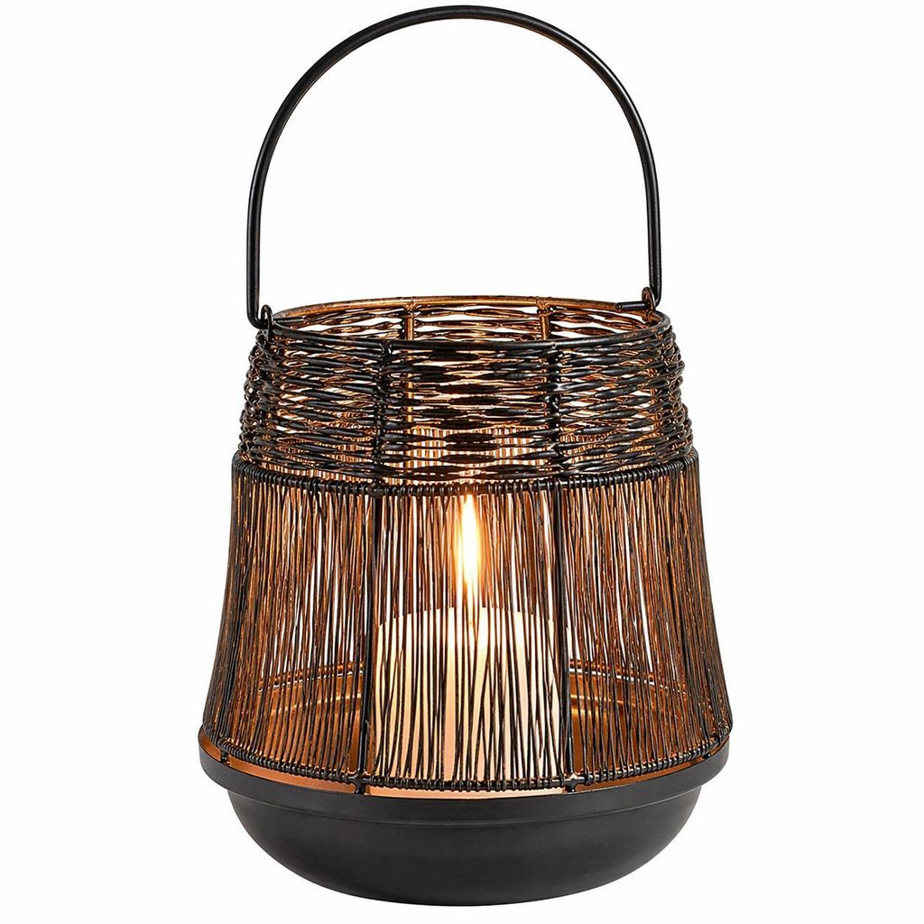 Laterne Metall & Bambus, Gold Schwarz, für Innen & Außen, Kerzenhalter 18cm Groß