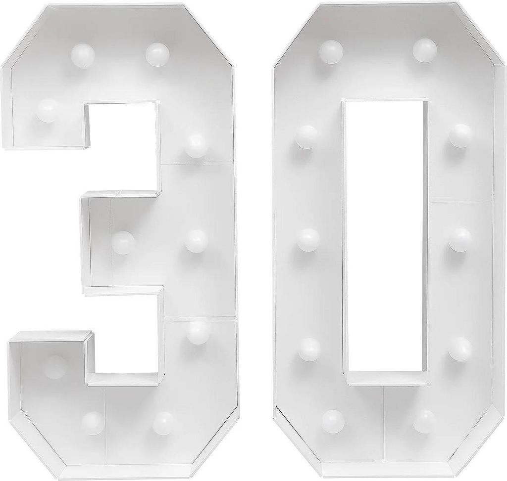 30 Leuchtnummer - LED Zahlenlampe - 100 cm Höhe - Freistehend - 20 LED-Lampen inkl. - Batteriebetrieben 6x AA (nicht enthalten) - Material KT-Boar...