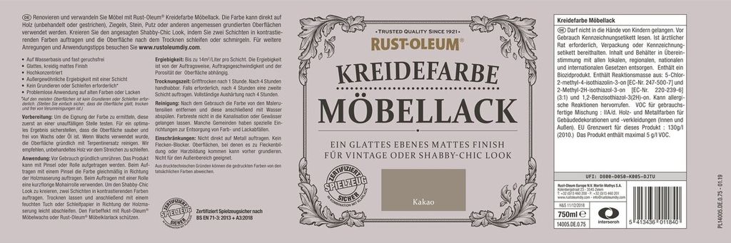 Rust-Oleum Kreidefarbe Möbellack versch. Farben Shabby Chic Produktbild 4