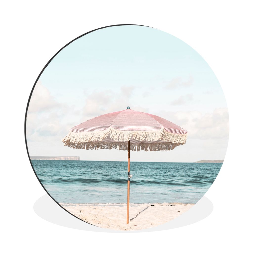 MuchoWow Aluminium Wandkreis Sonnenschirm - Strand - Meer - Wolken Ø 60 cm Wanddeko Modern Wohnzimmer - Wand Kreis - Wandbild - Schlafzimmer - A...