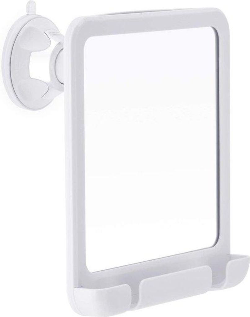 Douchespiegel anti-condens met zuignap, 20 x 18 cm, badkamerspiegel, wit