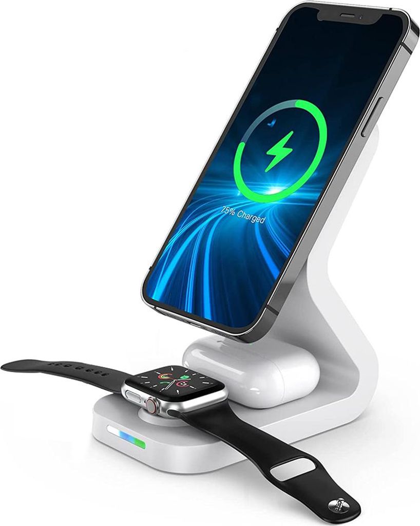 Kabellose Ladestation, 15-W-Schnellladeständer mit 3-in-1-Magnetladegerät für iPhone 13/12/Pro/Pro Max/Mini, AirPods und Apple Watch Series