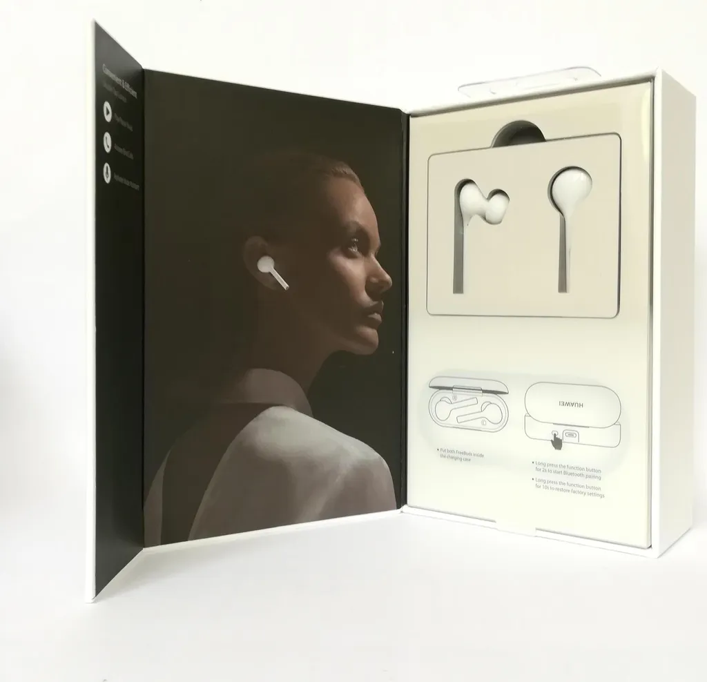 Écouteurs Bluetooth Huawei FreeBuds blancs avec boîtier nomade