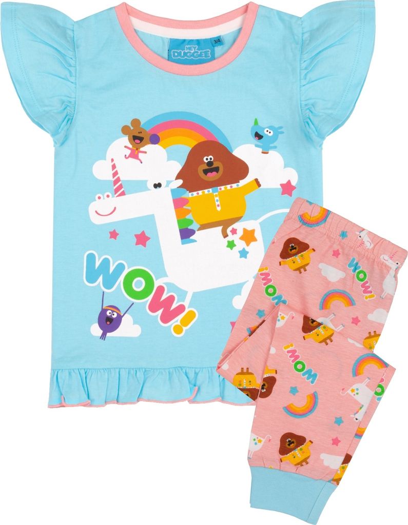 Hey Duggee - "WOW!" Schlafanzug mit langer Hose für Mädchen NS6756 (98) (Blau/Pink/Weiß)
