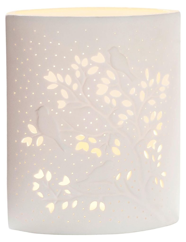 Lámpara de mesa Gilde, diseño de pájaro y ramas, porcelana, Imagen del producto 