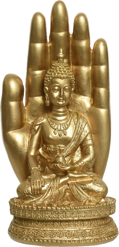 Buddha - Goldgelb - Polyresin - H 19 cm Produktbild 
