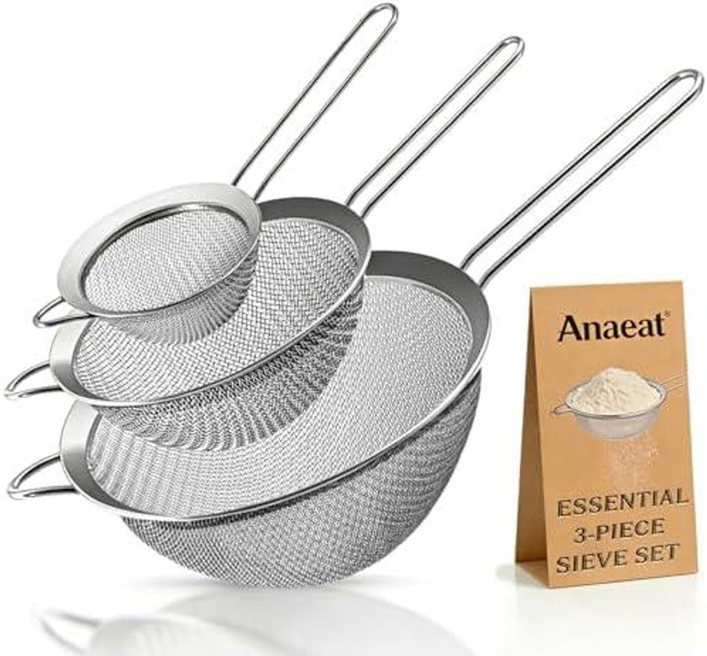 Anaeat Feinmaschige Siebe - Hochwertige Edelstahl-Siebe, mit strapazierfähigem Netz und robustem Griff, hervorragend zum Sieben von trockenen Zuta...