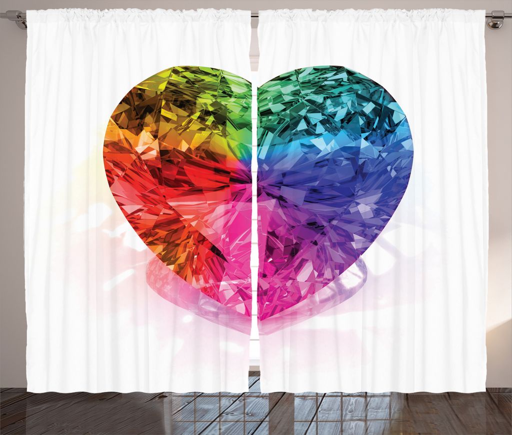 ABAKUHAUS Bunt Rustikaler Vorhang, Liebes-Herz-Verhältnis, Wohnzimmer Universalband Gardinen mit Schlaufen und Haken, 280 x 175 cm, Mehrfarbig