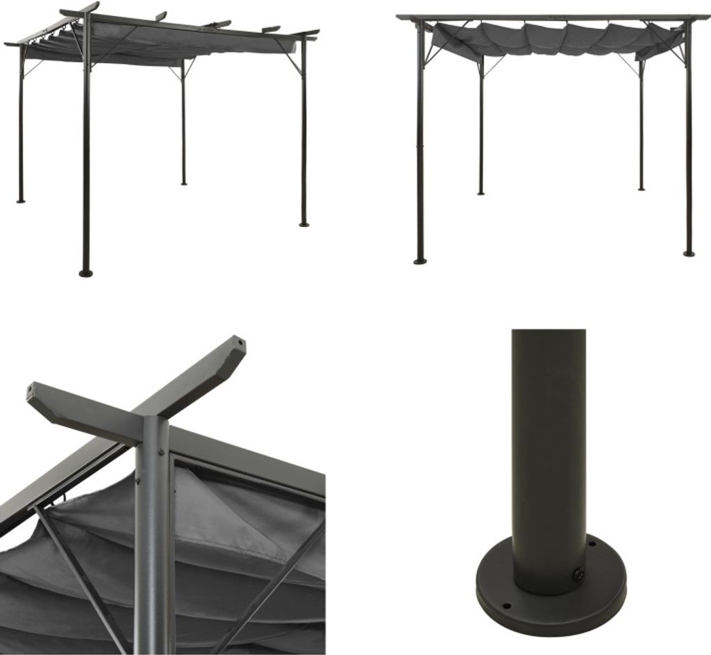vidaXL Pergola mit Ausziehbarem Dach Anthrazit 3x3 m Stahl 180 g/m² - Pergola - Pergolas - Gartenpergola - Gartenpergolas