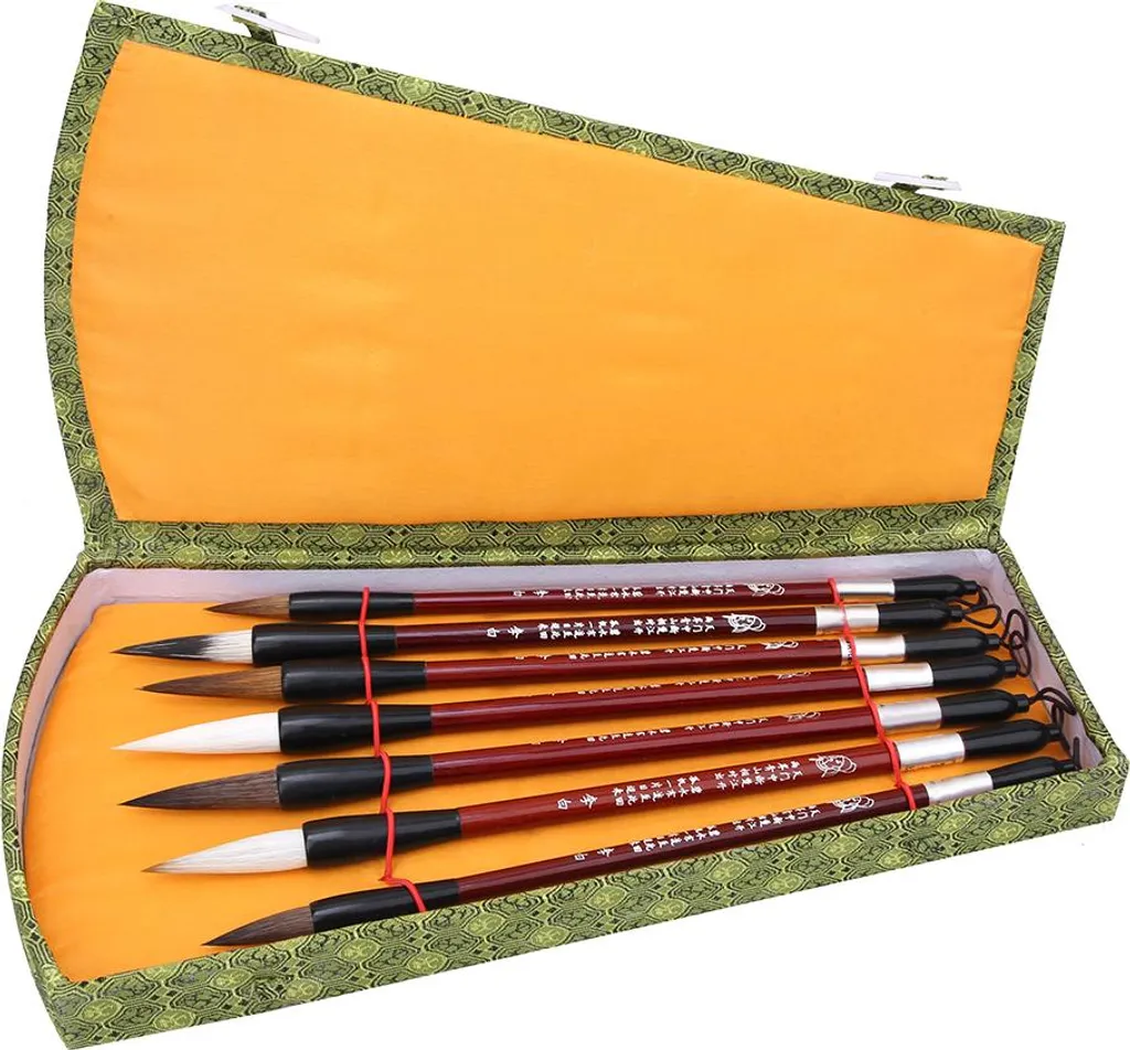 Pinceaux de Calligraphie Chinoise avec Coffret Cadeau en Bois de Luxe