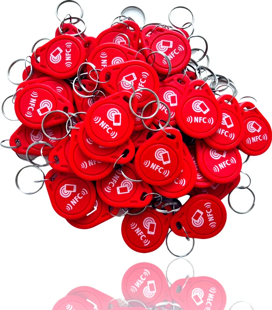Pack 100 Porte-clés NFC NTag216 pour Contrôle Accès et Domotique Rouge