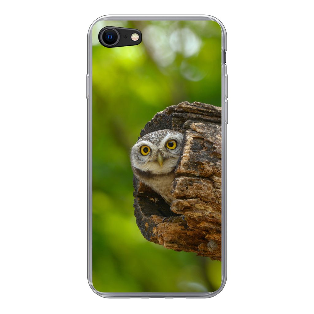 MuchoWow Handyhülle Schutzhülle Hülle für iPhone SE 2022 Eule - Baby - Baum Silikon Softcase Handy Hülle - Schutzhülle