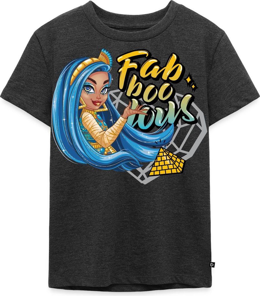 Spreadshirt Monster High Cleo De Nile Fab-Boo-Lous Kinder Premium T-Shirt, 134/140 (8 Jahre), Anthrazit meliert