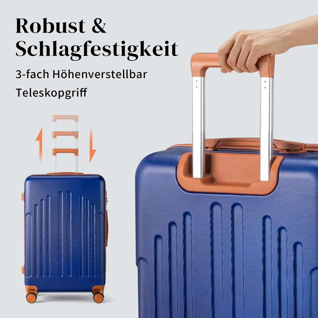 FCH Set de 3 Valises Rigides ABS Bleu Foncé avec Roues Multidirectionnelles - 5