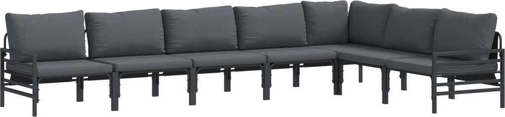 Gartensofa-set mit Kissen 7 pcs Schwarz Stahl