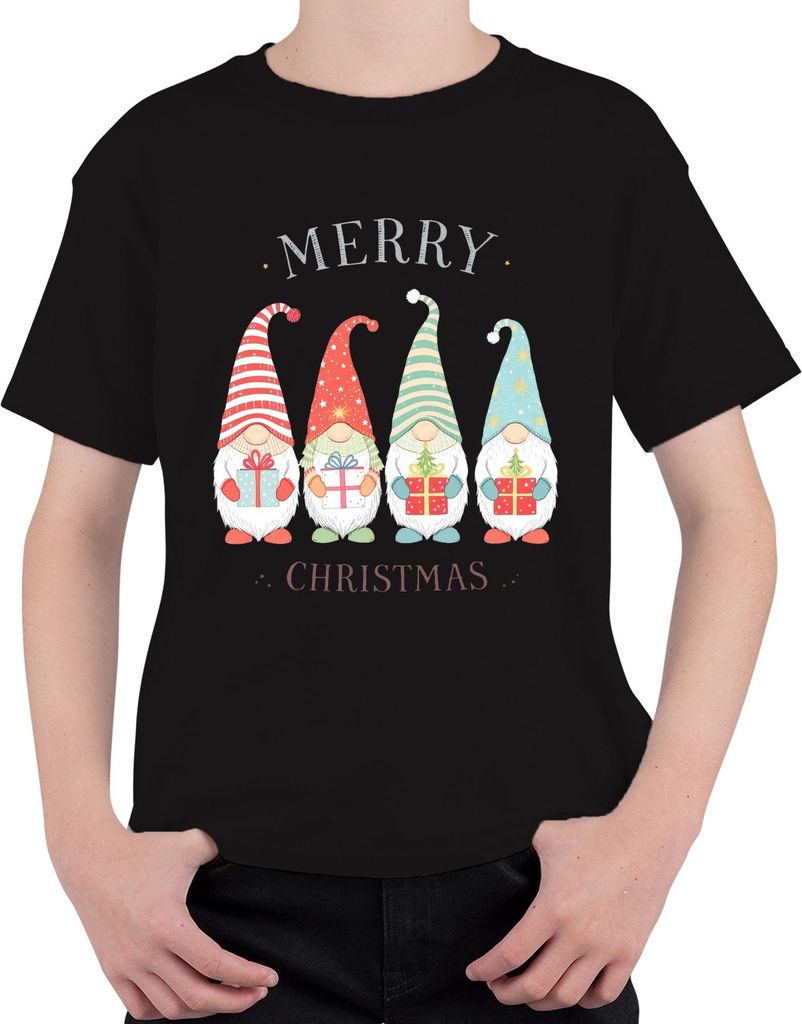 MERRY CHRISTMAS Wichtel Weihnachtswichtel Gnom Geschenke Niedlich Uni Kinder T-Shirt, Schwarz, 140