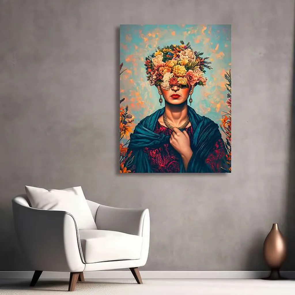 Toile imprimée Frida Kahlo Reine des fleurs grand format 100x70 Spencer