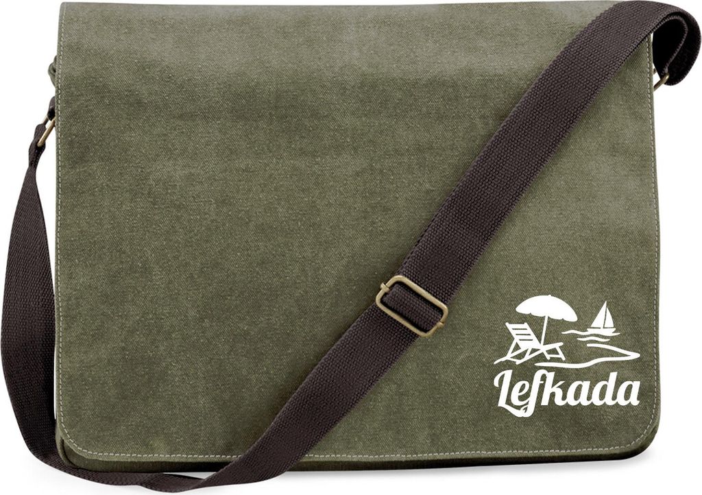 Huuraa Umhängetasche Lefkada Griechenland 14 Liter Military Green Canvas Laptoptasche Geschenkidee