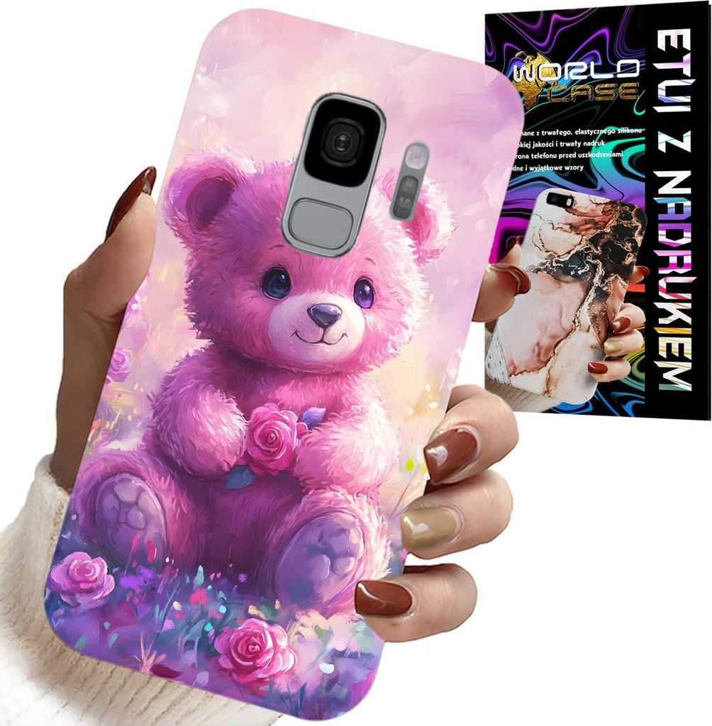 Hülle Für Samsung Galaxy S9 - Süsser Teddybär Auf Rosa Hintergrund, Hülle + Folie
