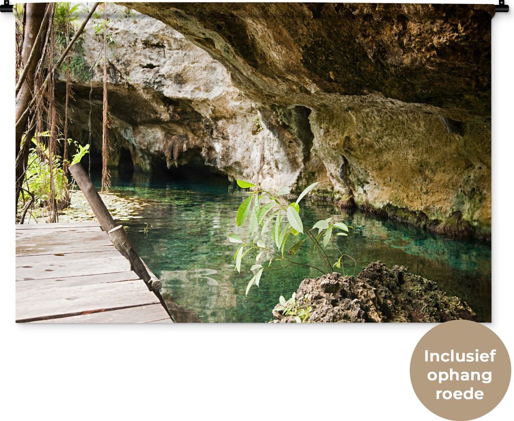 MuchoWow Wandteppich Wandbehang See inmitten von Höhlen bei Quintana Roo in Mexiko 120x80 cm Tapisserie Dekoration Wandtuch - Wanddekorationen -...